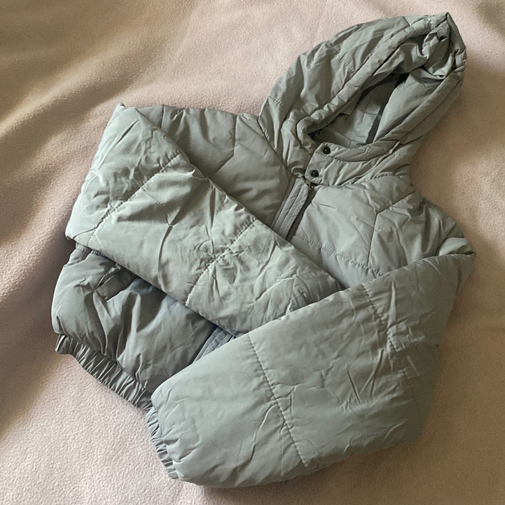 Grey Cropped Puffer Jacket With Hoodie